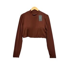 Klassy Network Women 3X Turtleneck Long Sleeve Crop Top Brown Brami Lounge NWT